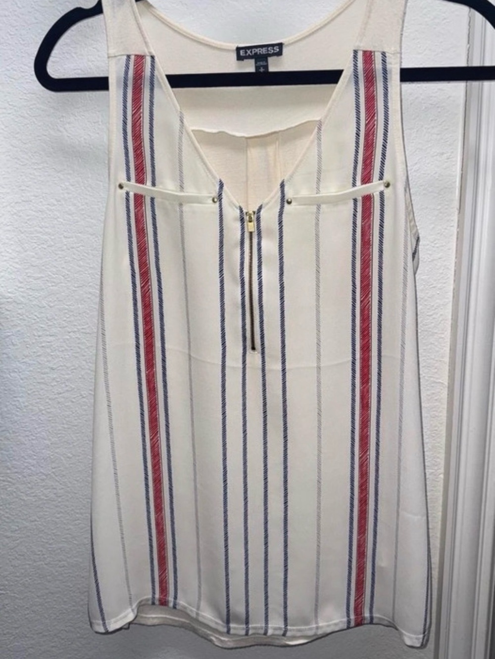Express Cream Tank Top with Red and Blue Stripes